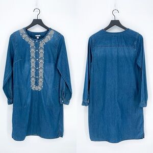 J. Jill Boho Chambray Embroidered Long Sleeve Midi Dress Small